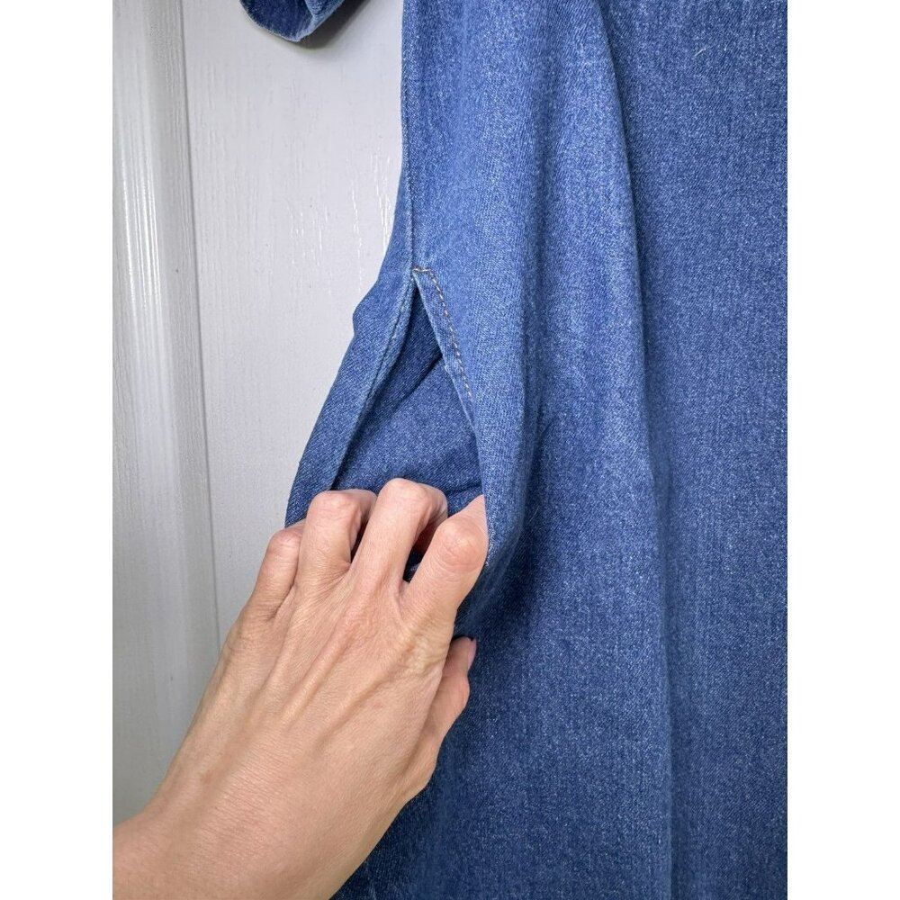 Denim Shift Dress Medium Blue Cotton Collared Pocket Casual Mini - Picture 5 of 8
